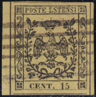 15 C. Giallo Sass 3 Bdf Usato Cert.Giulio Bolaffi 1890 F.Ad.G.Bolaffi Esteso Eccezionale - Modena