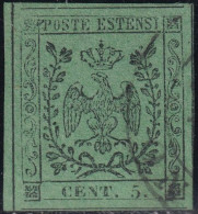 5 C. Verde Sass 7 Usato F.Giulio Bolaffi Esteso+ Cert.G.Bolaffi 1890 Eccezionale - Modena