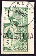 1900 5 Rp UPU Einzelmarke Mit Stabstempel VALZEINA Neben Grüsch Auf AK Stück - Usati