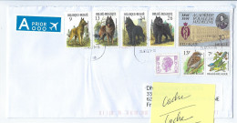 Lettre Prioritaire Avion De Belgique Pour La France Avec Timbres Chiens  Et Oiseaux + Vignettes ANTVERPIA (2023) - Storia Postale