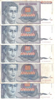 YOUGOSLAVIE 500000 DINARA 1993 VF P 119 ( 5 Billets ) - Yougoslavie