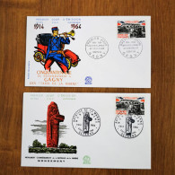 FRANCE 2 Enveloppes P.J Coq FDC Bataille De La Marne 1964 1er Jour - Collection Timbre Poste - 1960-1969