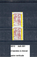 Variété Paire Adhésifs De 2013 Neuf** Y&T N° 851 Avec 2 Bandes à Cheval - Unused Stamps
