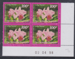 Polynésie N° 563 XX Flore : Orchidées : 100 F. En Bloc De 4 Coin Daté Du 09 . 04 . 98 ; Sans  Charnière, TB - Neufs
