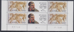 Polynésie N° 564 XX 150è Anniv. Naissance Gauguin, En Bloc De 4 Coin Daté Du 11 . 5 . 98 ; Sans  Charnière, TB - Neufs