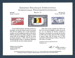 Belgica 72 - Carte Souvenir éditée Par Le Service Postal Des Etats-Unis à L'occasion De L'exposition Philatélique - Documents Commémoratifs