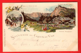 DAL-28  RARE Litho Souvenir De Creux Du Van. Rochers Dos D'âne,Ferme Robert. Künzéi 439 Cachet Noiraigue 1898 Dos Simple - Noiraigue 