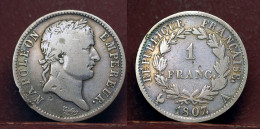 France 1 Franc 1807,A, Napoleon Bonaparte, Silver, Rare Date,  Free Shipping - 1 Franc