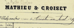 1859 ENTETE Mathieu & Croiset Villefranche S. Saone Balle Toilerie De  Fabrique >Revers Négociant à Montlieu Charente - 1800 – 1899