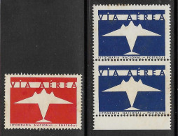 Portugal 3 Vignette Moderniste Via Aérea Par Avion Modernist Air Mail Labels Cinderella - Local Post Stamps