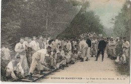 CPA-PHOTO-- SCENES DE MANOEUVRES LA POSE DE LA VOIE FERREE- Circulée -ANIMEE- De St Florent(Yonne) Pour Algerie - Manöver