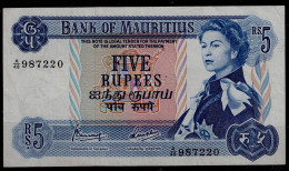 MAURITIUS 1967 BANKNOTES 5 RUPEES VF !! - Mauricio