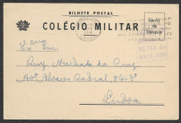 Portugal 1954 Carte Franchise Postal Colégio Militar Collège Militaire Cachet Equitation Militar School Official Paid - Storia Postale