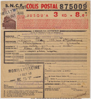 FRANCE / COLIS POSTAUX - 1943 - Yv.208 3fr Brun Sur Bulletin D'Expédition De Colis Postal De Romilly-s/Seine à Bordeaux - Cartas & Documentos