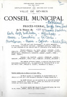 78 Seine Et Oise - SEVRES - Conseil Municipal - P. V. De La Ville Du 4 Sept 1937 - Hôtel Des Postes - Cimetière Musée - - Historical Documents