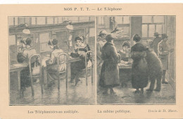 CPA -24701- Nos P.T.T-Illustrateur MORER 1922-Les Téléphonistes Au Multiple Et Cabine Publique -Envoi Gratuit - Poste & Facteurs