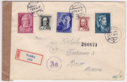 1944 Slovakia MULTIFRANKED,  Registerd Cover, Letter,  Vrutky, Brno. Censorship. RARE. (C03207) - Lettres & Documents