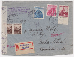 1941 Slovakia MULTIFRANKED,  Registerd Cover, Letter,  Bratislava, Praha - Letna. Censorship. (C03206) - Covers & Documents