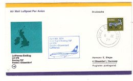 Irlande - Lettre De 1974 - Oblit Baile Ath Cliath - 1 Er Vol Lufthansa Dublin Düsseldorf - - Cartas & Documentos