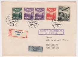 1943 Slovakia MULTIFRANKED Air Mail, Registered  Cover, Letter, Presov - Bratislava 1. Let. RARE  (C03203) - Cartas & Documentos