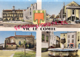 63- VIC LE COMTE - SOUVENIR - MAIRIE SALLE DES FETES- EGLISE -FONTAINE - Vic Le Comte