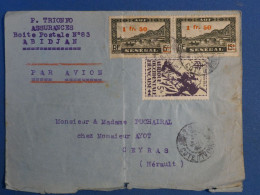 BQ 6 A0F COTE D IVOIRE  BELLE LETTRE. 1947 ABIDJAN A CEYRAS FRANCE + TP SURCHARGES +AFF. INTERESSANT+ - Lettres & Documents