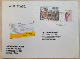 INDIA 2009 RETURN TO SENDER LABEL,AIR MAIL COVER TO SWITZERLAND,2 STAMPS,MOTHER TERESA,ELEPHANT,DUSSEHRA,MYSORE,GUWAHATI - Luchtpost