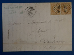 BQ 6  FRANCE  BELLE LETTRE.  1867 LILLE A  DUNKERQUE + PAIRE DE NAP.  N°21+AFF. INTERESSANT+ - 1862 Napoléon III