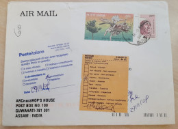 INDIA 2009 RETURN TO SENDER LABEL, AIR MAIL COVER TO SWITZERLAND, 2 STAMPS - MOTHER TERESA + FLOWERS, GUWAHATI - Luchtpost