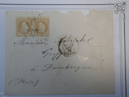 BQ 6  ALGERIE  LETTRE 1870   ALGER A DUNKERQUE +PAIRE DE NAP.  N°28+AFF. INTERESSANT+ - 1863-1870 Napoléon III Lauré