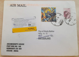 INDIA 2009 RETURN TO SENDER LABEL, AIR MAIL COVER TO SWITZERLAND, 2 STAMPS - MOTHER TERESA + SAIL, GUWAHATI - Poste Aérienne