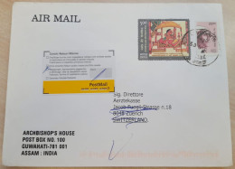 INDIA 2009 RETURN TO SENDER LABEL, AIR MAIL COVER TO SWITZERLAND, 2 STAMPS - MOTHER TERESA + GEETAGOVINDA, GUWAHATI - Corréo Aéreo