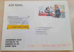 INDIA 2009 RETURN TO SENDER LABEL, AIR MAIL COVER TO SWITZERLAND, 2 STAMPS - COMMONWEALTH GAMES + PATEL, GUWAHATI - Luftpost