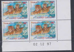 Polynésie N° 555 XX  Année Chinoise Du Tigre, En Bloc De 4 Coin Daté Du  02 . 12 . 97 ; Sans  Charnière, TB - Neufs