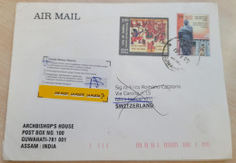 INDIA 2009 RETURN TO SENDER LABEL, AIR MAIL COVER TO SWITZERLAND, 2 STAMPS - GEETAGOVINDA + PATEL, GUWAHATI - Poste Aérienne