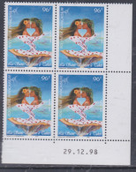 Polynésie N° 578 XX La Saint-Valentin à Tahiti, En Bloc De 4 Coin Daté Du  29 . 12 . 98 ; Sans  Charnière, TB - Neufs