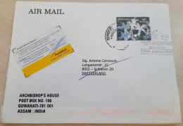 INDIA 2009 RETURN TO SENDER LABEL, AIR MAIL COVER TO SWITZERLAND, JASMINE FLOWER STAMP FIRST DAY CANCELLED, GUWAHATI - Airmail