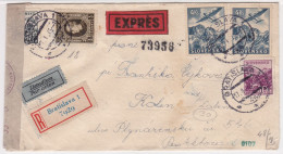 1945 Slovakia Registered Air Mail EXPRES Cover Letter. Bratislava, Kolin, Protektorat. Censorship. RARE. (C03218) - Lettres & Documents