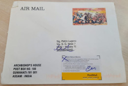 INDIA 2009 RETURN TO SENDER LABEL, AIR MAIL COVER TO SWITZERLAND, 1857 FIRST WAR OF INDEPENDENCE, GUWAHATI - Airmail