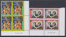 Polynésie N° 586 / 87 XX "Bonne Fête Maman", 2 Vals En Bloc De 4 Coin Daté Du 15 . 04 . 99 ; Sans  Ch., TB - Neufs