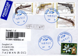 ROMANIA 2015: HAND GUNS - OLD & NEW On REGISTERED Cover Circulated To Taiwan - Registered Shipping! - Used Stamps