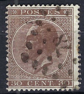 BELGIQUE Obl. PC Ca.1865-66:  Le Y&T 19, TB Obl. PC 78, Nuance Brun Foncé, Pli - 1865-1866 Profile Left