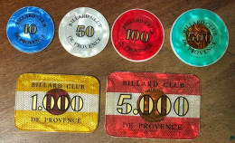 13 MARSEILLE LOT DE JETONS & PLAQUES DE CASINO BILLARD CLUB DE PROVENCE CHIPS TOKENS GAMING - Casino