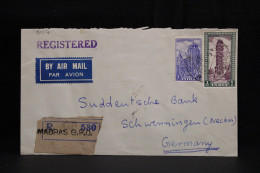 India 1954 Madras Registered Air Mail Cover To Germany__(6117) - Luchtpost