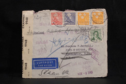 Sweden 1943 Stockholm Censored Air Mail Cover To USA__(5814) - Covers & Documents