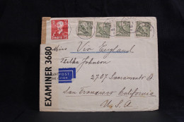 Sweden 1943 Tollered Censored Air Mail Cover To USA__(5713) - Lettres & Documents