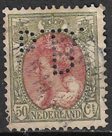 Perfin D.B. J.H. De Bussy Amsterdam (kopstaand) Op 1899-1921 Koningin Wilhelmina 50 Cent Bruin / Groen NVPH 74 - Perfin