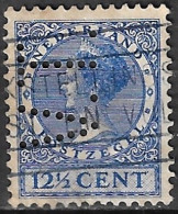 Perfin V.T. (N.V. C.G. Van Tubbergen's Bloembollen- En Zaadhandel) In 1938 Wilhelmina Type Veth 12½ Ct Blauw NVPH 185 - Perforadas