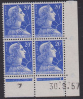FRANCE N° 1011B* MARIANNE DE MULLER COIN DATE 30/9/57 - 1950-1959