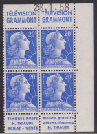 FRANCE N° 1011B** MARIANNE DE MULLER PUBLICITE COIN DATE 28/1/58 - 1950-1959